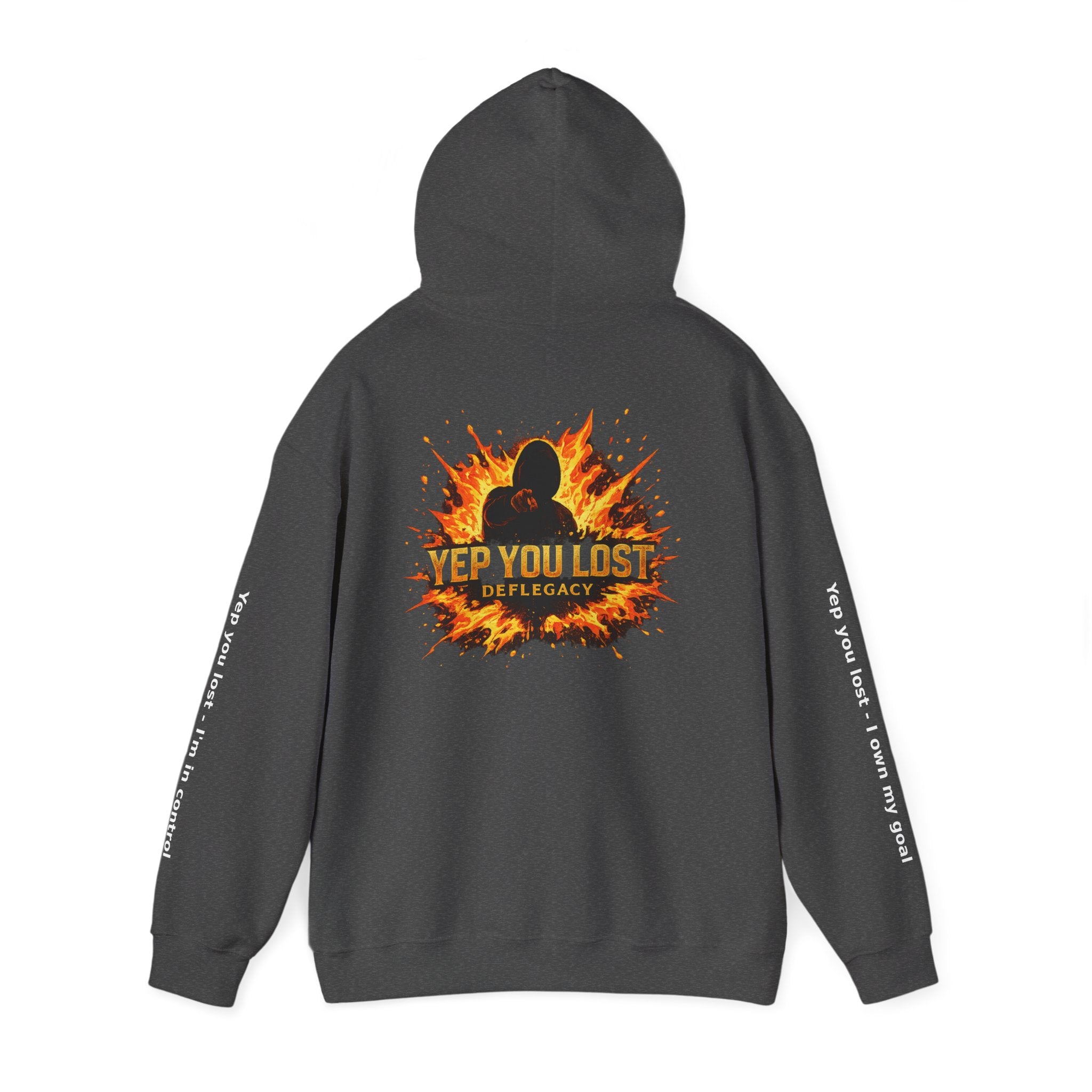 Yep You Lost Deflegacy Hoodie | Flaming Silhouette Back, Sleeve Text