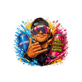 Die-Cut Sticker — Colorful Energy Character with “Built From Struggle, Driven By Purpose” Cans