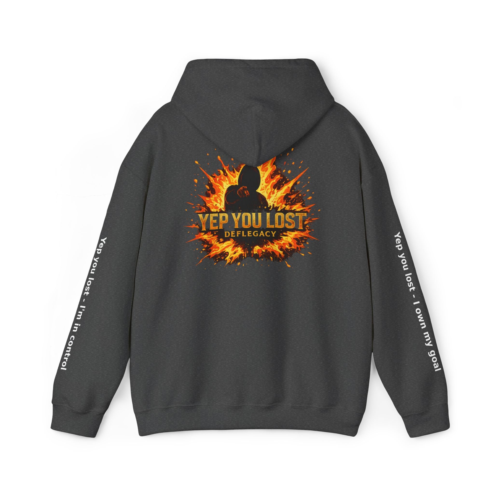 Yep You Lost Deflegacy Hoodie | Flaming Silhouette Back, Sleeve Text